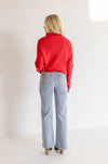 Long Sleeve Slouched Funnel Neck Sweater Red