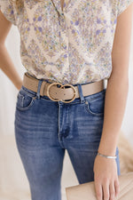  Double Ring Faux Leather Belt Taupe