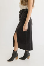 High Waist Denim Midi Skirt Black