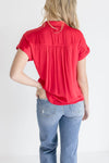 Callie Short Sleeve Button Down Top Red