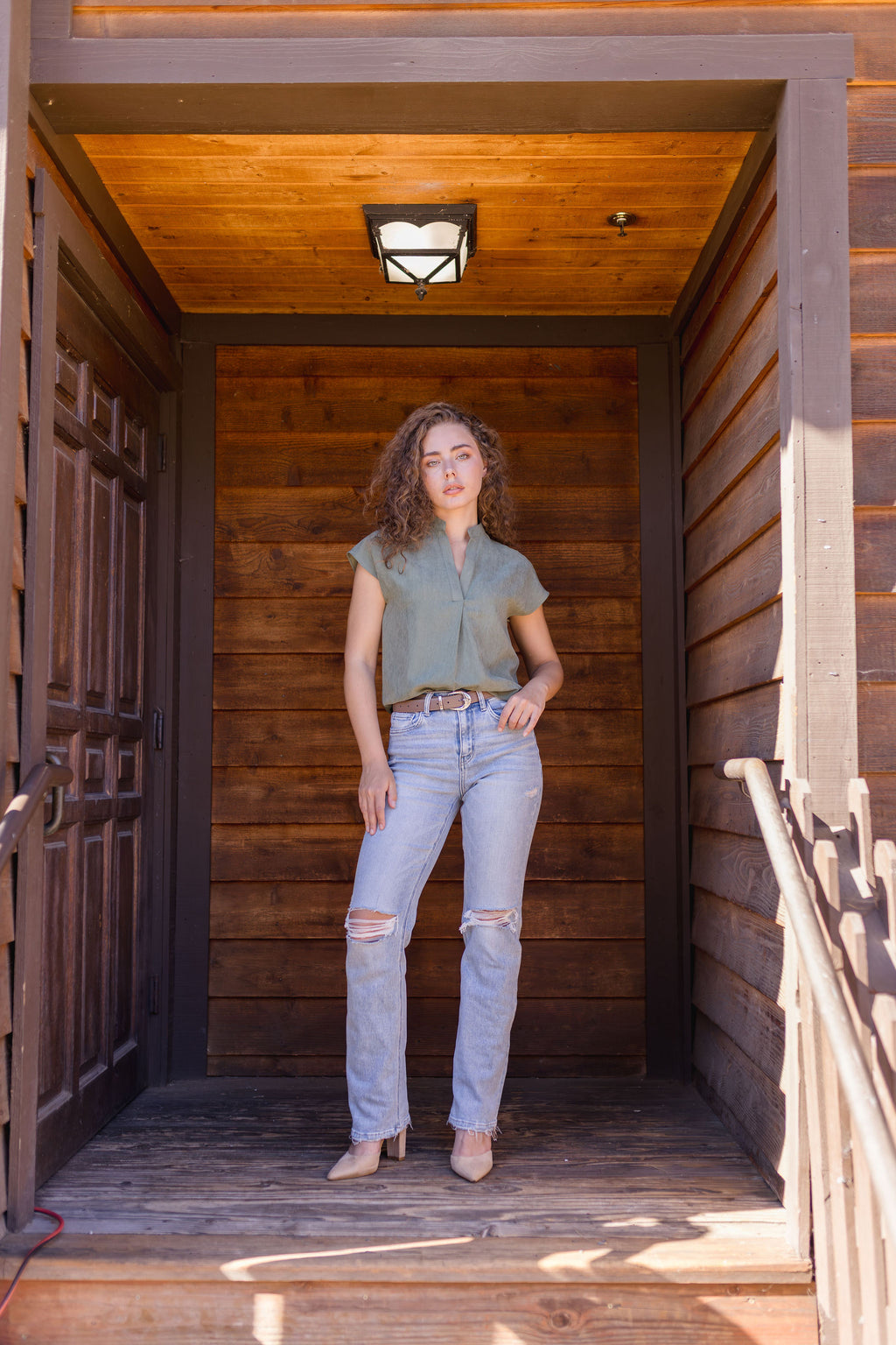 Short Sleeve Suede Top Olive