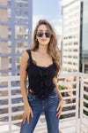 Sleeveless Lace Button Down Knit Top Black