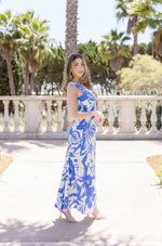 Sleeveless Tropicall Print Maxi Dress Blue