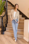 Long Sleeve Tie Front Knit Top Taupe