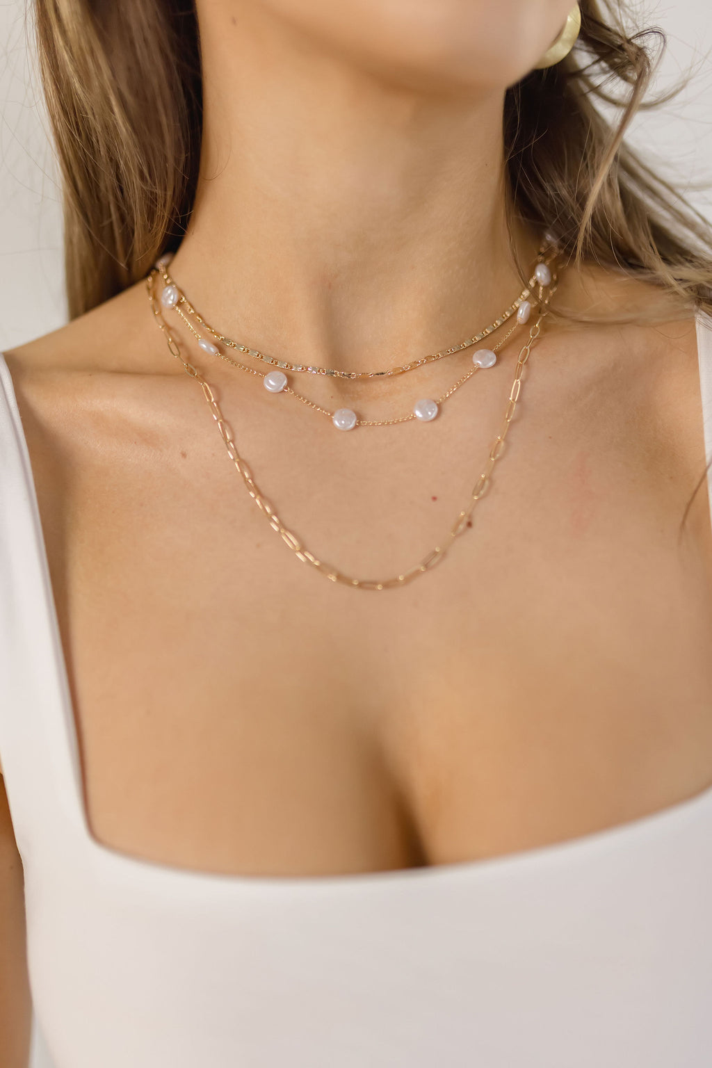  Layered Round Pearl Necklace Gold
