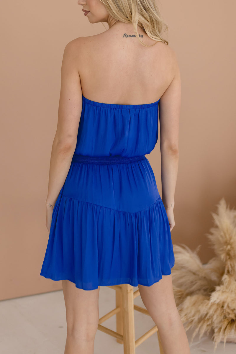 Sleeveless Tiered Mini Dress Blue