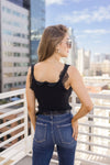 Sleeveless Lace Button Down Knit Top Black
