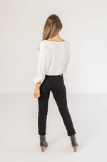  Long Sleeve Embroidered Tie Front Top White