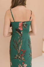 Sleeveless Faux Wrap Floral Midi Dress Emerald