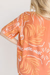 Short Sleeve Button Down Tropical Print Top Orange