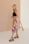 Tie Waist Wrap Floral Print Midi Skirt Burgundy