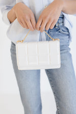  Quilted Top Handle Faux Leather Mini Purse White
