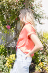 Short Sleeve Button Down Top Coral