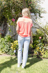 Short Sleeve Button Down Top Coral