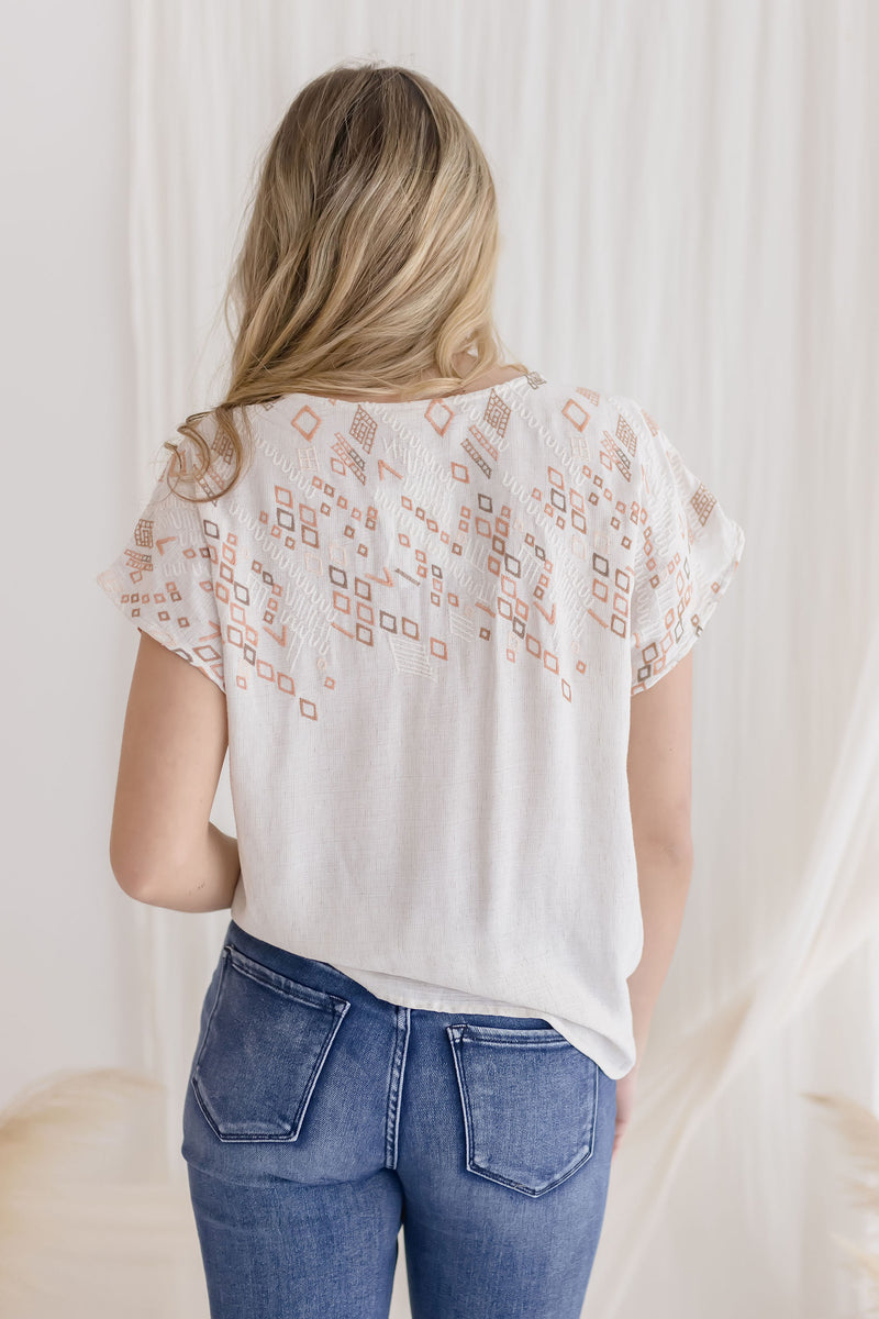 Short Sleeve Abstract Print Top Nude