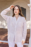 Long Sleeve Stripe Print Button Down Top Taupe