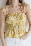 Sleeveless Shoulder Tie Tropical Print Top Yellow