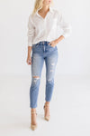 Distressed Cropped Mom Jeans Medium Wash