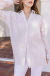 Long Sleeve Stripe Print Button Down Top Taupe