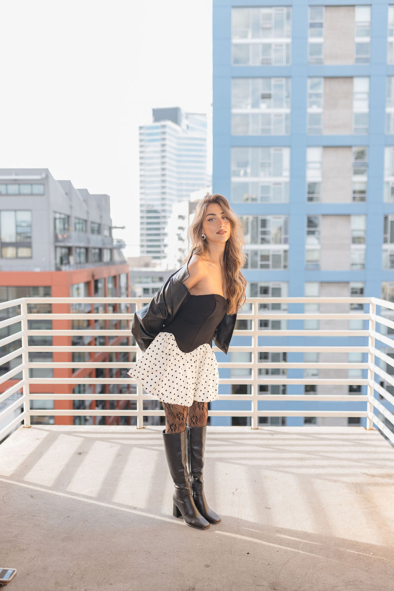 Sleeveless Polka Dot Print Bubble Mini Dress Black