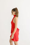  One Shoulder Open Back Satin Mini Dress Red