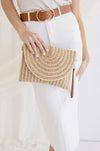 Straw Woven Envelope Crossbody Clutch Taupe