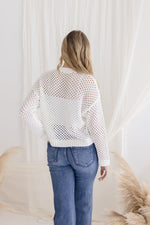  Long Sleeve Crochet Sweater Top White