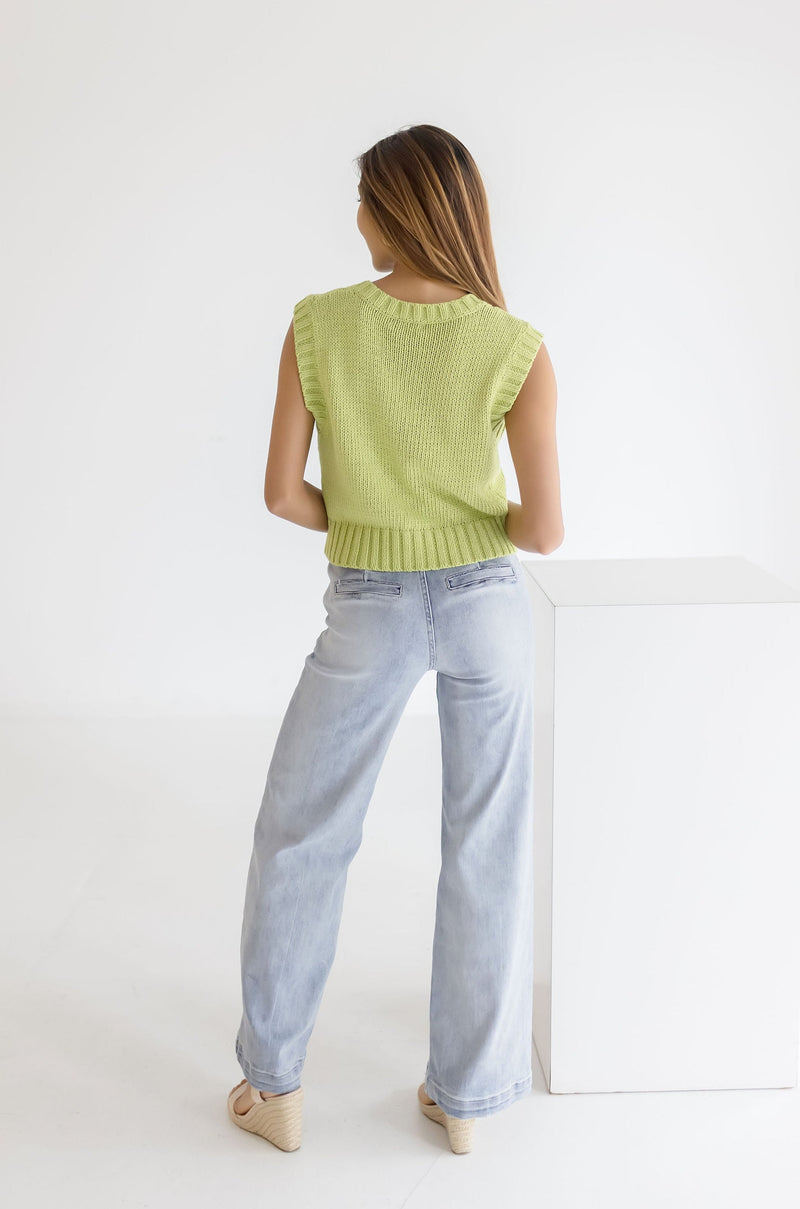 Sleeveless Knit Sweater Top Lime