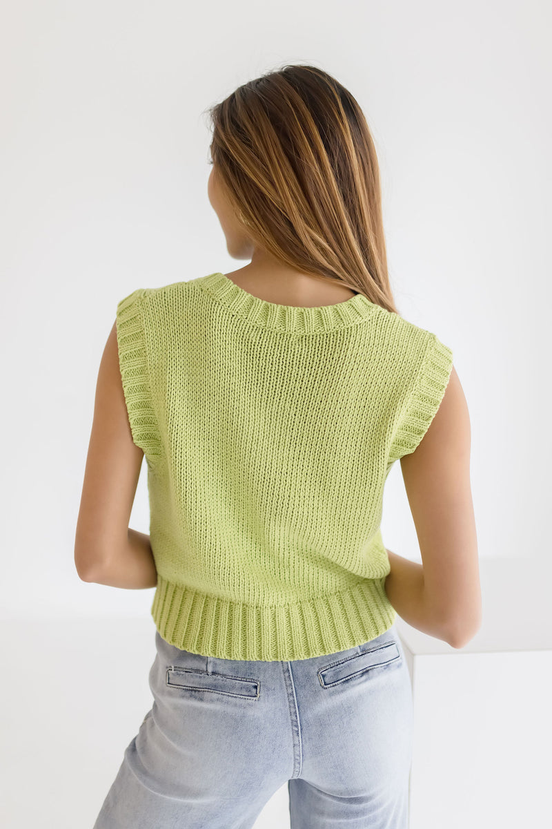 Sleeveless Knit Sweater Top Lime