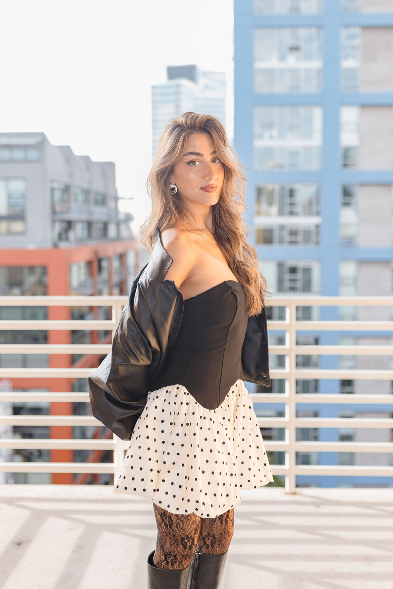 Sleeveless Polka Dot Print Bubble Mini Dress Black