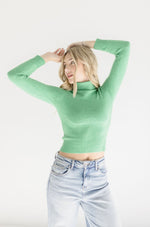 Long Sleeve Crop Turtleneck Sweater Green