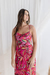 Sleeveless Tropical Print Midi Dress Pink