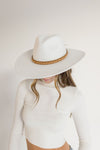 Wide Brim Braided Flat Band Panama Hat White
