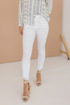  High Rise Frayed Hem Skinny Jeans White