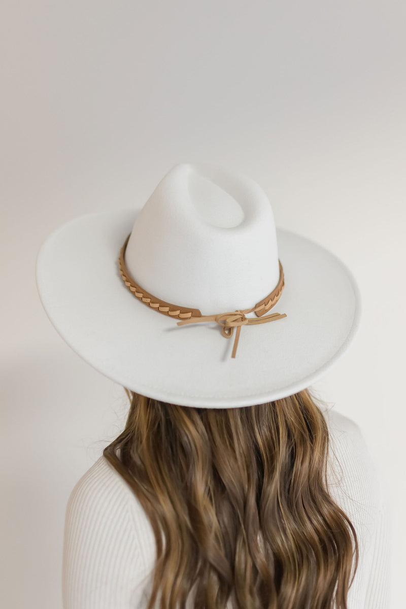 Wide Brim Braided Flat Band Panama Hat White