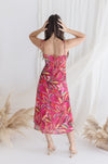 Sleeveless Tropical Print Midi Dress Pink