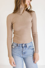 Long Sleeve Turtleneck Knit Sweater Top Tan