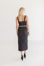  High Waist Denim Midi Skirt Black