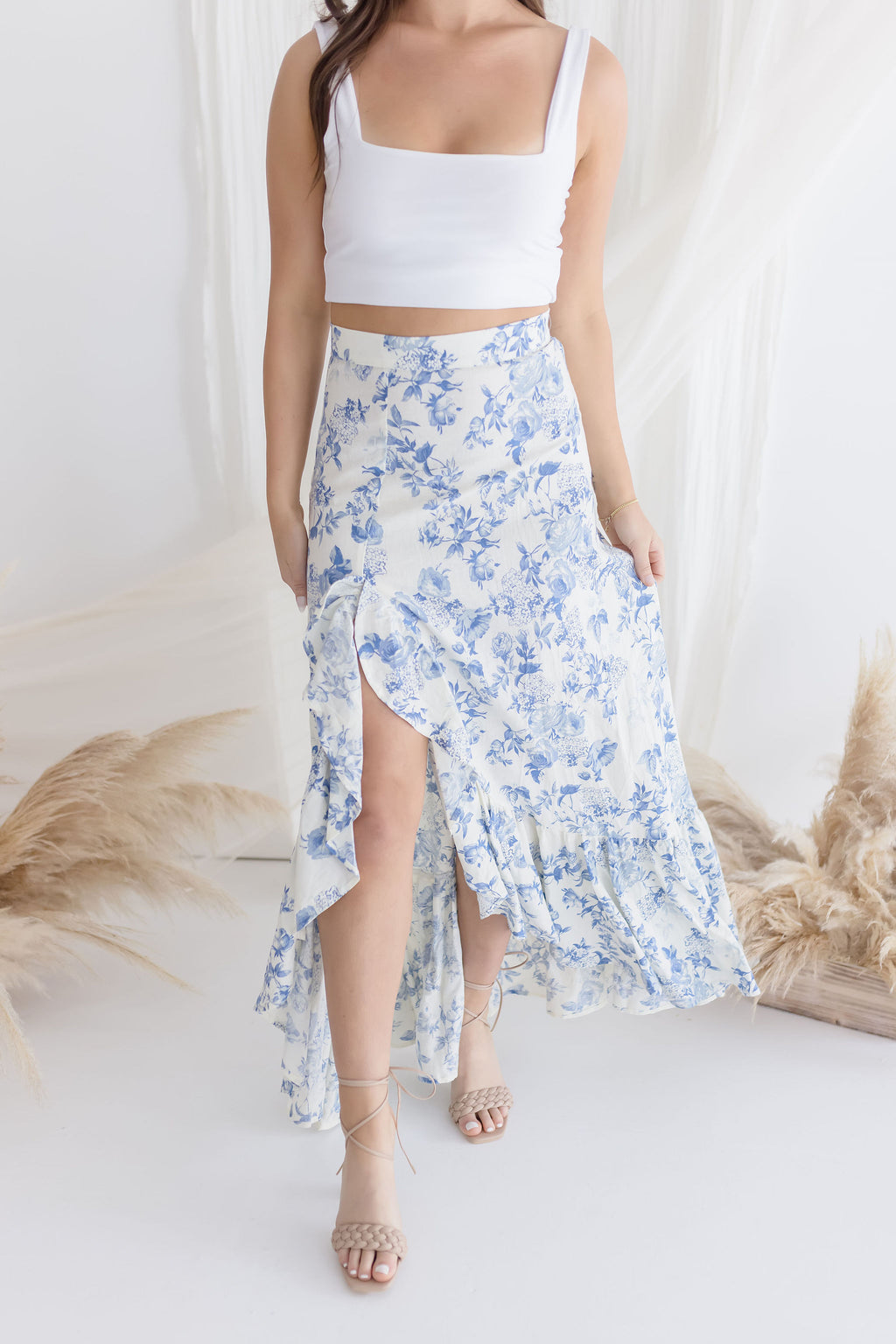 Floral Print Maxi Skirt White