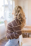 Long Sleeve Stripe Print Knit Sweater Brown