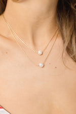 Layered Double Pearl Charm Necklace Gold