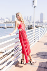 One Shoulder Pleated Maxi Dress Red