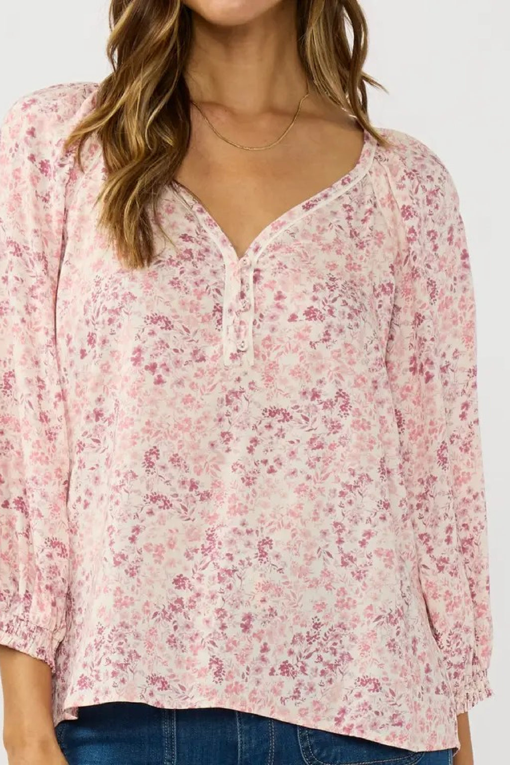 Long Sleeve Floral Print Top Pink