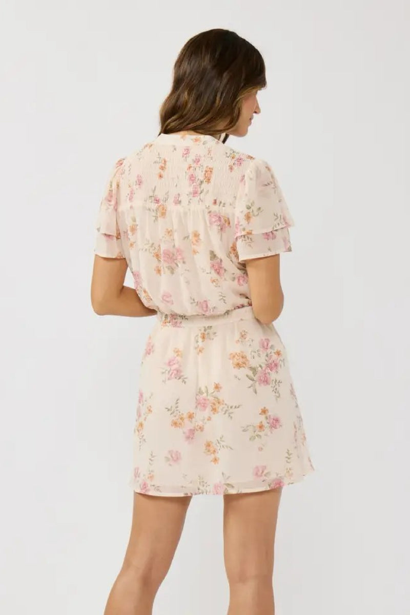 pink mini dress short sleeve Lyric Short Flutter Sleeve Floral Print Mini Dress Pink LARGE