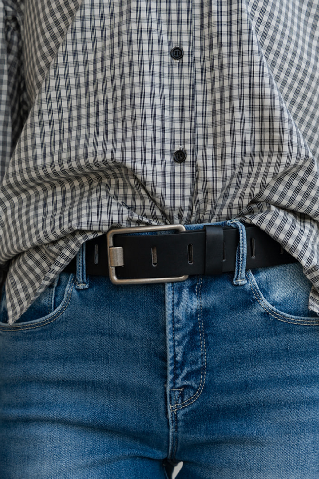 Long Sleeve Oversized Button Down Gingham Print Top Black