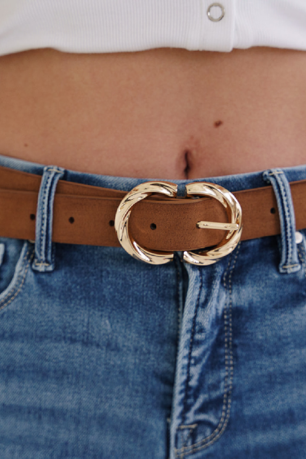 Double Ring Twisted Faux Leather Belt Brown