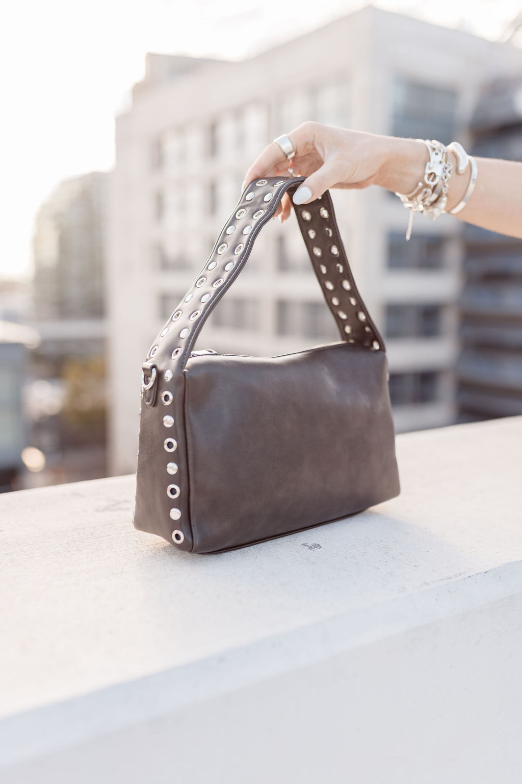 Shoulder Bag Faux Leather Purse Brown