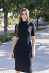 Short Sleeve Ribbed Knit Midi Dress Black