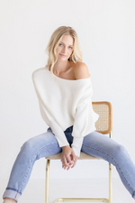 Long Dolman Sleeve Ribbed Sweater Top White