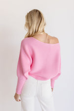 Long Dolman Sleeve Ribbed Sweater Top Pink